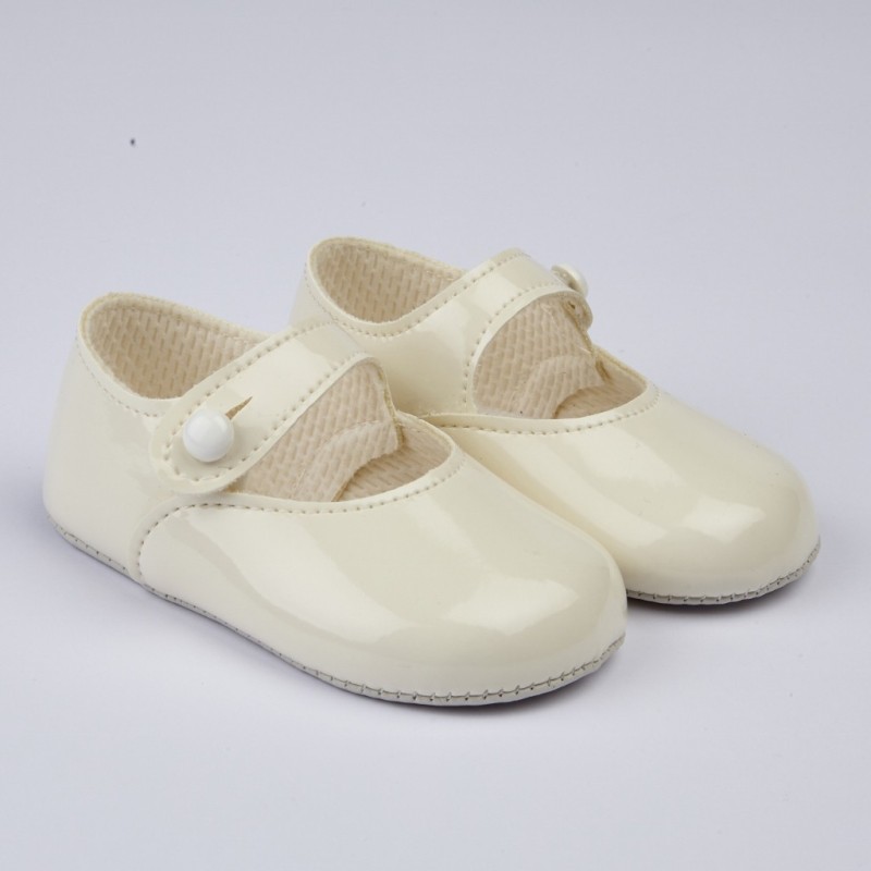Ivory Patent Button Strap Pram Shoes