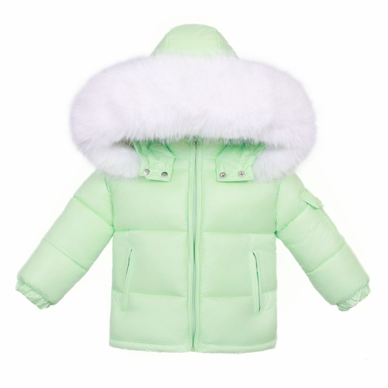 Baby Girl Green Puffer Coat with Faux Fur Hood 