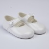 White Patent Button Strap Pram Shoes