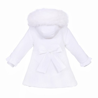 *Clearance* Baby Girl White Puffer Coat with Faux Fur Hood "MYD411W"