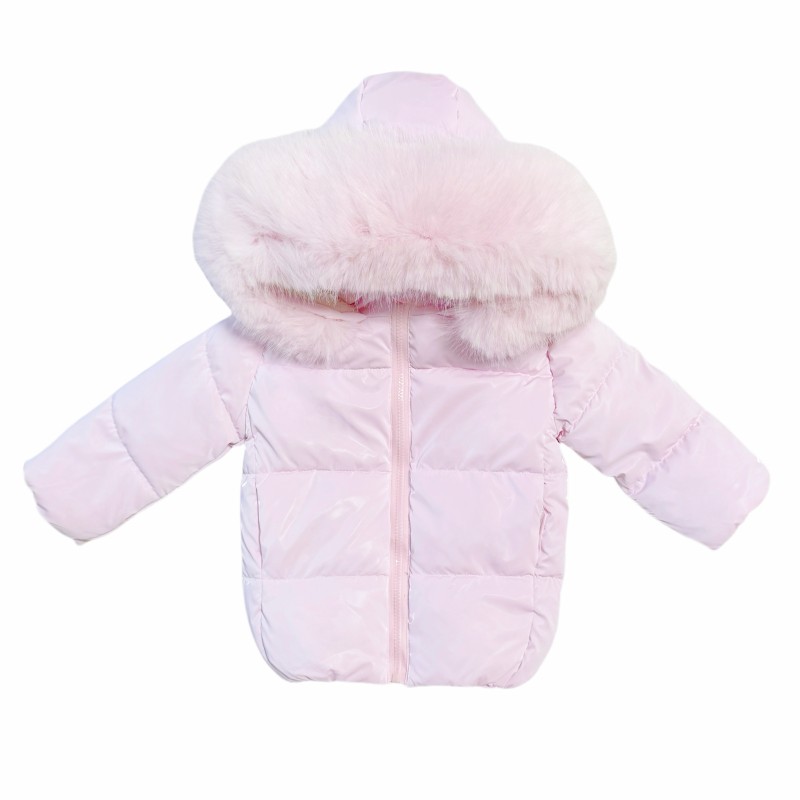 *Clearance* Baby Girl Pink Puffer Coat with Faux Fur Hood "MYD412P"