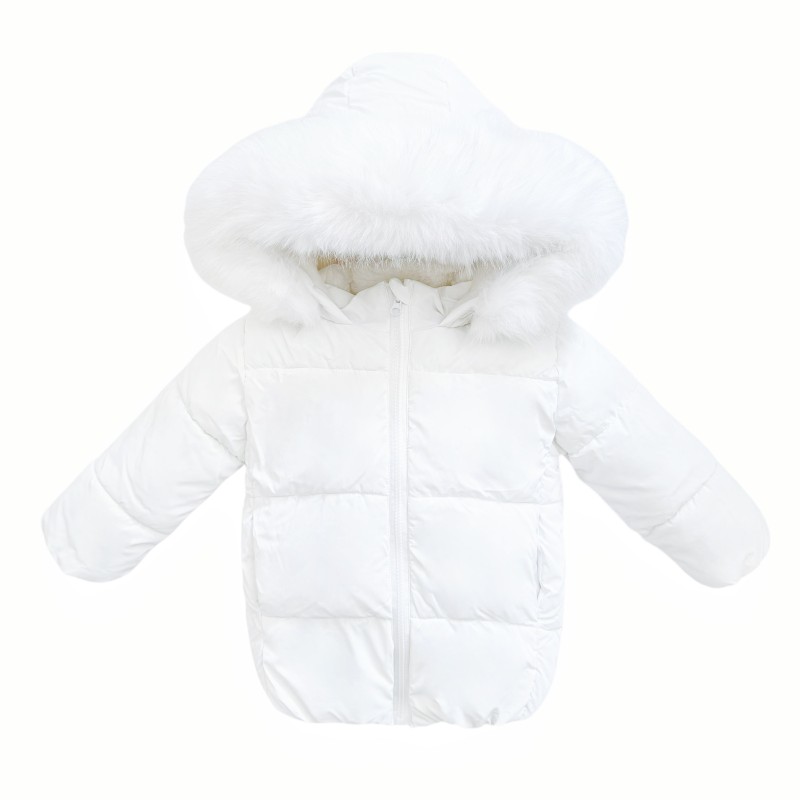 *Clearance* White Puffer Coat with Faux Fur Hood "MYD412W"