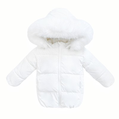 *Clearance* White Puffer Coat with Faux Fur Hood "MYD412W"