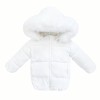 *Clearance* White Puffer Coat with Faux Fur Hood "MYD412W"
