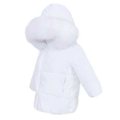 *Clearance* White Puffer Coat with Faux Fur Hood "MYD412W"