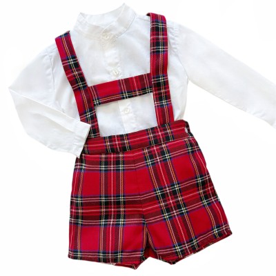 *Clearance* Baby Boy Red Tartan Dungaree with Shirt "2418"
