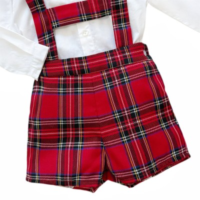 *Clearance* Baby Boy Red Tartan Dungaree with Shirt "2418"