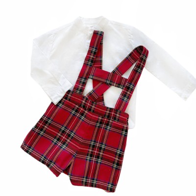 *Clearance* Baby Boy Red Tartan Dungaree with Shirt "2418"