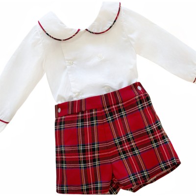 *Clearance* Baby Boy Red Tartan Short with White Shirt "2419"