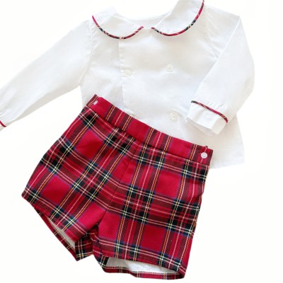 *Clearance* Baby Boy Red Tartan Short with White Shirt "2419"