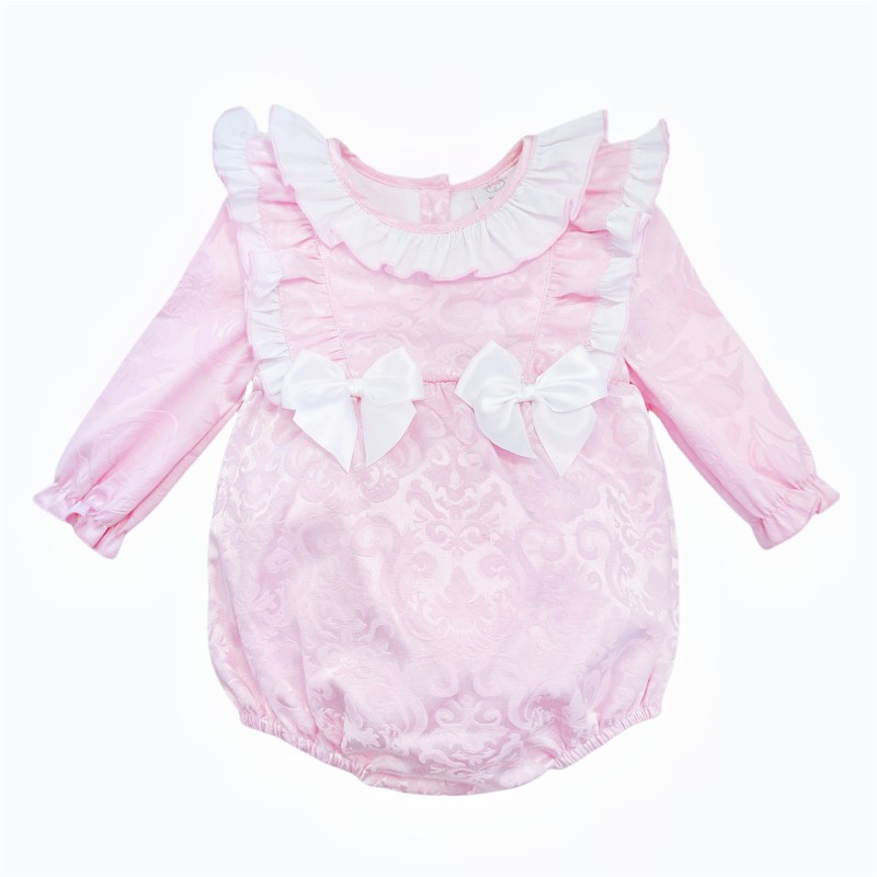 *Clearance* Baby Girl Pink Jacquard Frilly Shoulder Romper "2420"