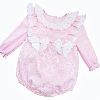 *Clearance* Baby Girl Pink Jacquard Frilly Shoulder Romper "2420"