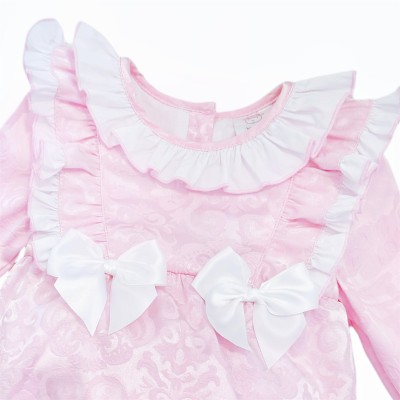 *Clearance* Baby Girl Pink Jacquard Frilly Shoulder Romper "2420"
