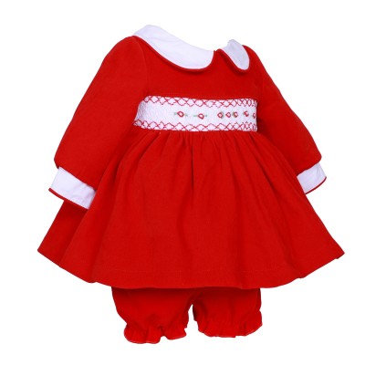 *Clearance* Baby Girl Red Velvet Smocked Dress with Knickers "2421"