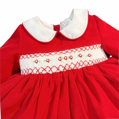 *Clearance* Baby Girl Red Velvet Smocked Dress with Knickers "2421"