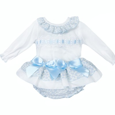 *Clearance* Baby Girl Blue Floral Frilly Skirt with Shirt "MYDB2457B"