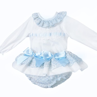 *Clearance* Baby Girl Blue Floral Frilly Skirt with Shirt "MYDB2457B"