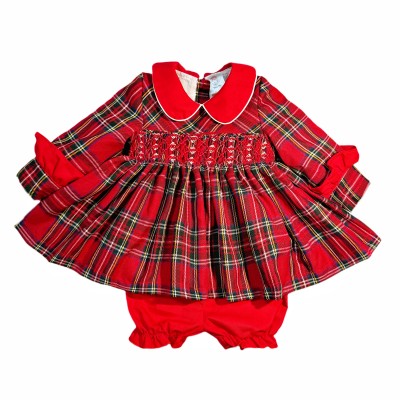 *Clearance* Baby Girl Red Tartan Hand Smocked Dress with Knickers "2372"