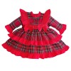 *Clearance* Baby Girl Red Tartan Frilly Shoulder Puff Ball Dress "2423"