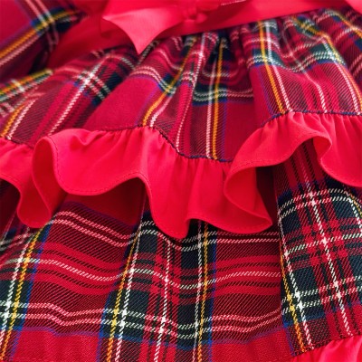 *Clearance* Baby Girl Red Tartan Frilly Shoulder Puff Ball Dress "2423"