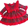 *Clearance* Baby Girl Red Tartan Frilly Shoulder Puff Ball Dress "2423"