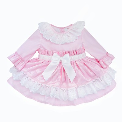 *Clearance* Baby Girl Pink Jacquard Lacey Puff Ball Dress "2424"