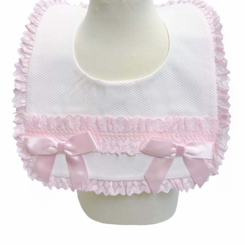 Baby Girl White with Pink Waffle Bibs "Bib-04 White Pink"