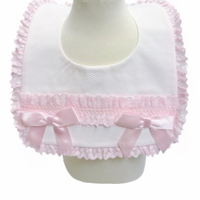 Baby Girl White with Pink Waffle Bibs "Bib-04 White Pink"
