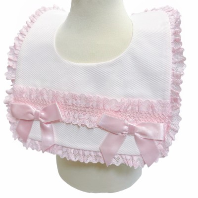 Baby Girl White with Pink Waffle Bibs "Bib-04 White Pink"
