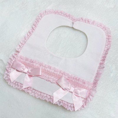 Baby Girl White with Pink Waffle Bibs "Bib-04 White Pink"