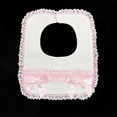 Baby Girl White with Pink Waffle Bibs "Bib-04 White Pink"