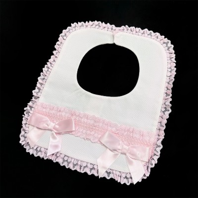 Baby Girl White with Pink Waffle Bibs "Bib-04 White Pink"