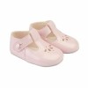 Pink Patent T-Bar Pram Shoes with Holes