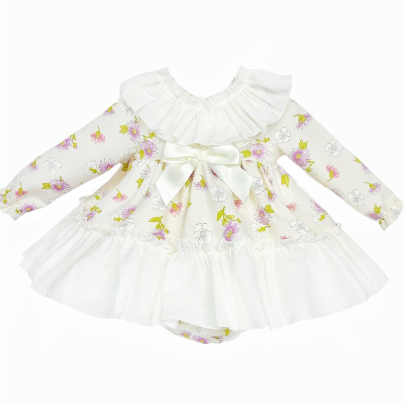 *Clearance* Baby Girl Cream Floral Big Collar Dress with Pants "MYDB2478"