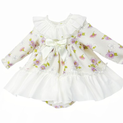 *Clearance* Baby Girl Cream Floral Big Collar Dress with Pants "MYDB2478"
