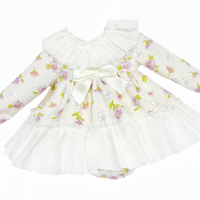 *Clearance* Baby Girl Cream Floral Big Collar Dress with Pants "MYDB2478"