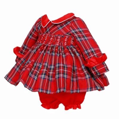 *Clearance* Baby Girl Red Tartan Hand Smocked Dress with Knickers "2372"