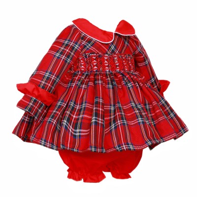 *Clearance* Baby Girl Red Tartan Hand Smocked Dress with Knickers "2372"