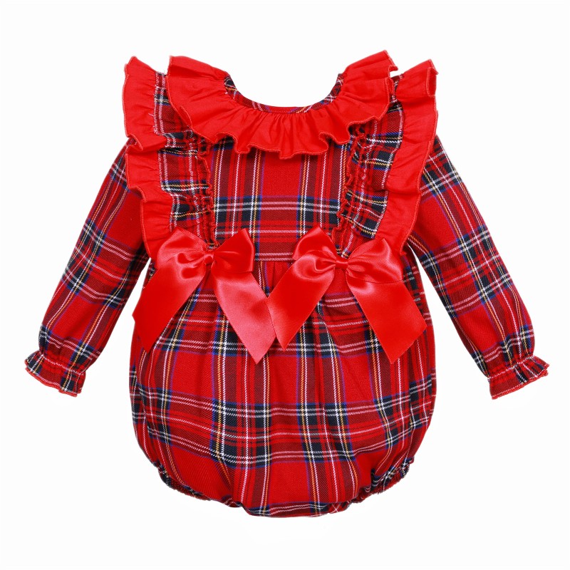 *Clearance* Baby Girl Red Tartan Frilly Shoulder Romper "2425"