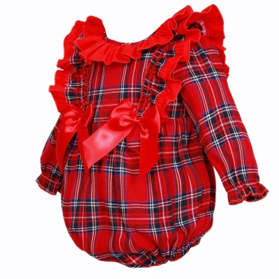 *Clearance* Baby Girl Red Tartan Frilly Shoulder Romper "2425"