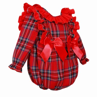 *Clearance* Baby Girl Red Tartan Frilly Shoulder Romper "2425"
