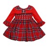 *Clearance* Baby Girl Red Tartan Hand Smocked Pearl Dress "2427"