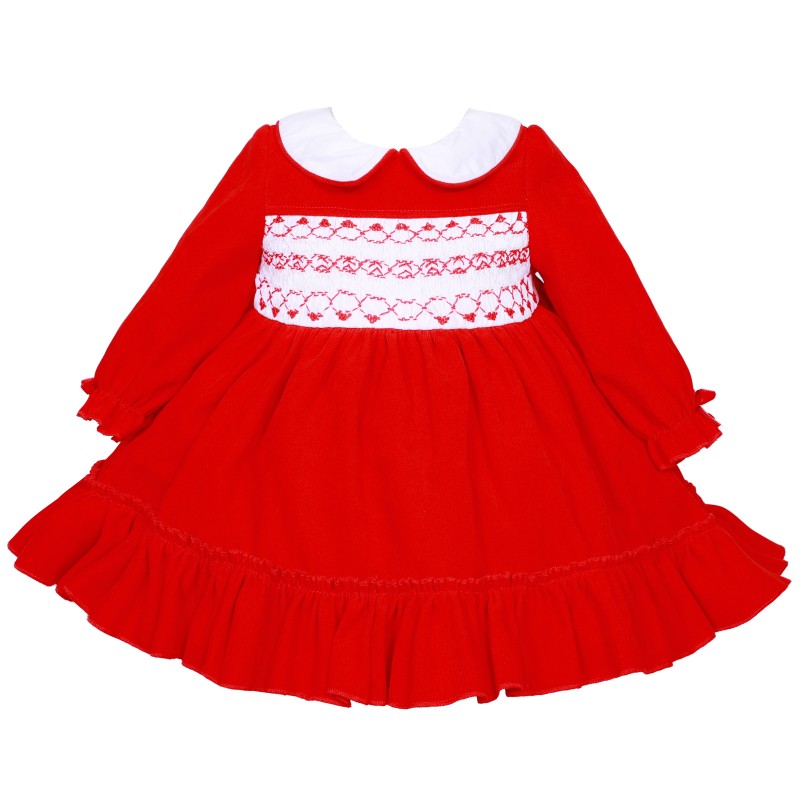 *Clearance* Baby Girl Red Velvet Hand Smocked Dress "2430"