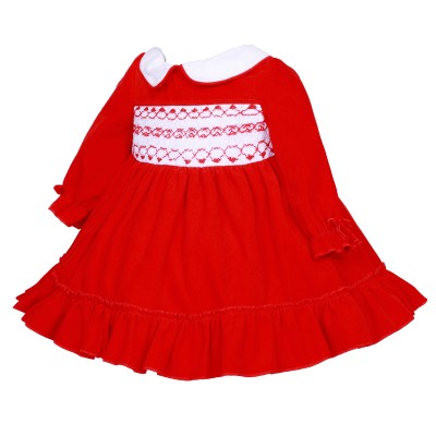 *Clearance* Baby Girl Red Velvet Hand Smocked Dress "2430"