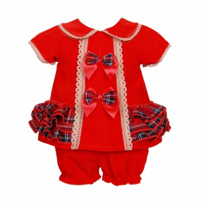 *Clearance*  Baby Girl Red Velvet Tartan Dress with Knickers "2431"
