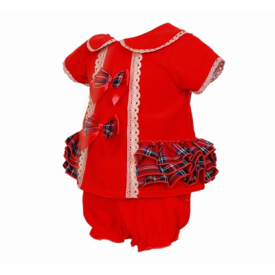 *Clearance*  Baby Girl Red Velvet Tartan Dress with Knickers "2431"