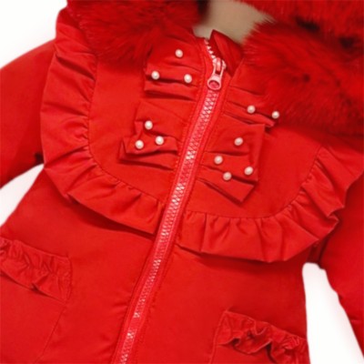 *Clearance* Baby Girl Red Puffer Coat with Faux Fur Hood "MYD411R"