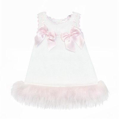 Baby Girl White Waffle Dress with Fur Bottom "8612WP"