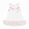Baby Girl White Waffle Dress with Fur Bottom "8612WP"
