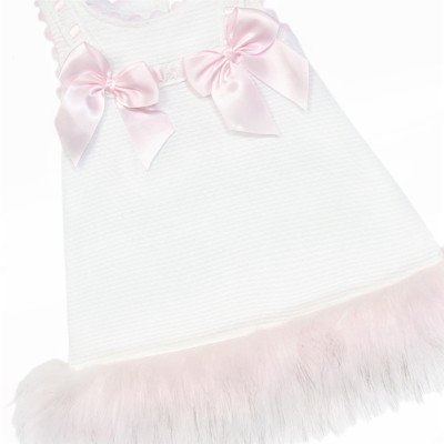 Baby Girl White Waffle Dress with Fur Bottom "8612WP"